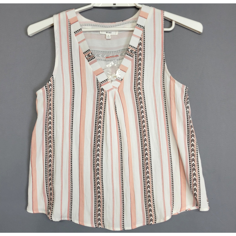 MINE for Anthropologie Boho Aztec Tank Top Womens S Tunic Buttons Striped NWOT‎